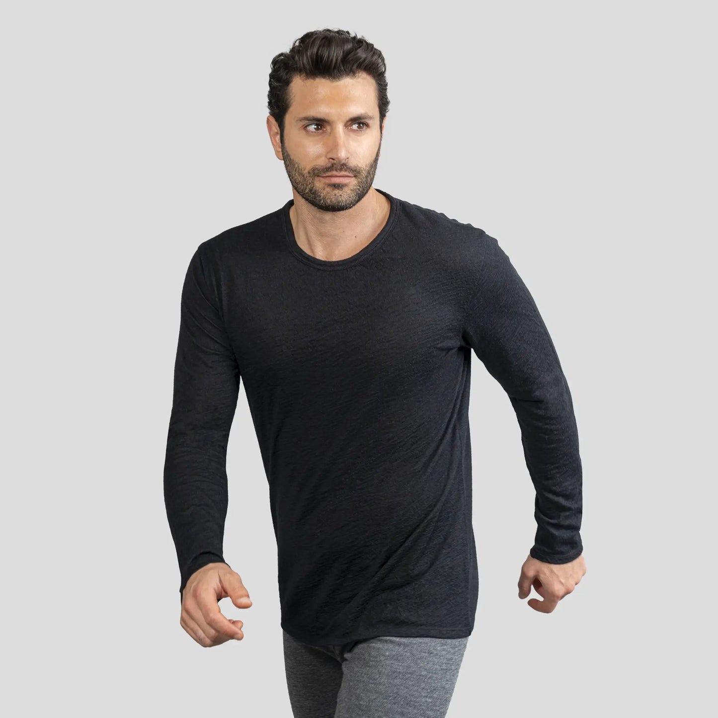 Men's Alpaca Wool Long Sleeve Base Layer: 110 Ultralight color Black