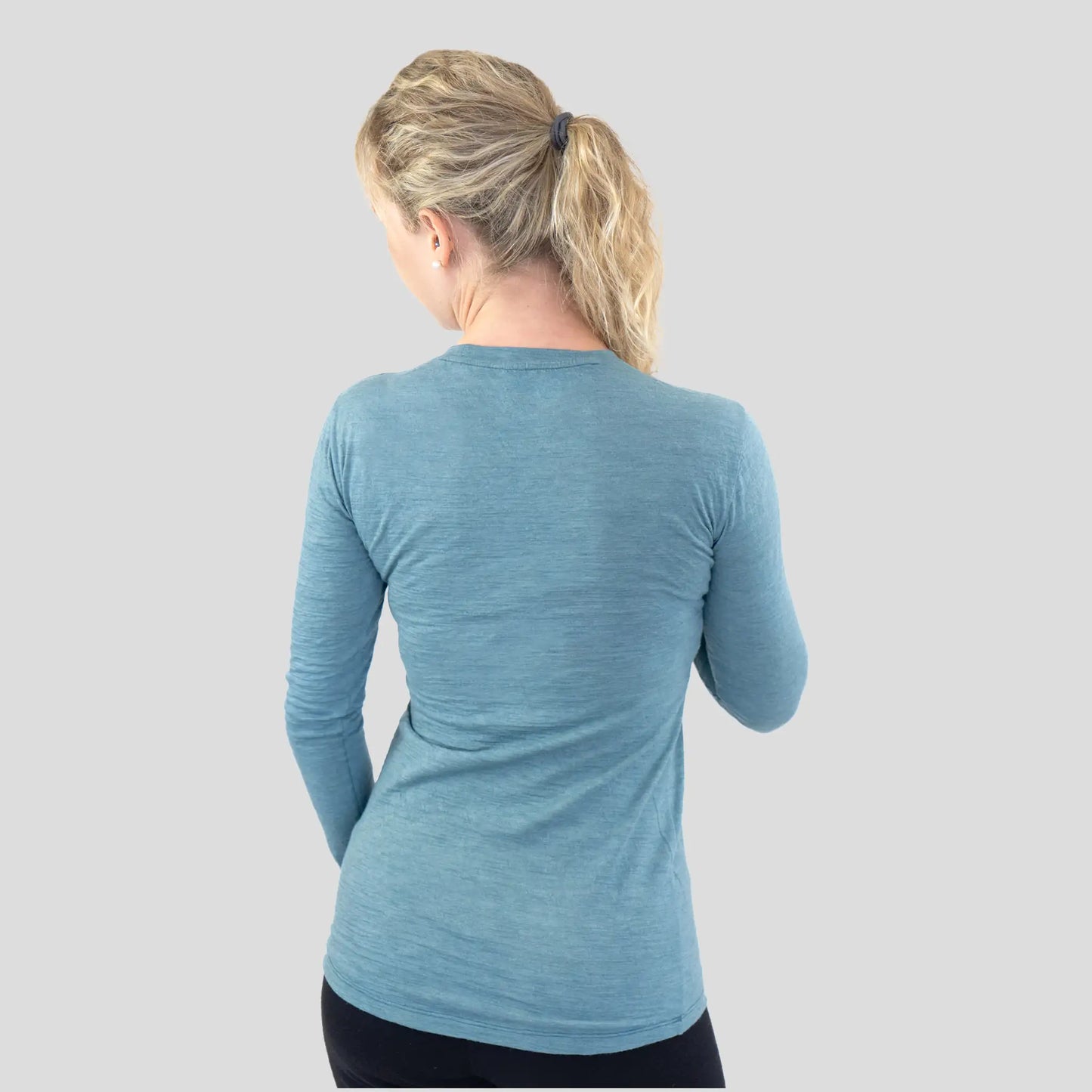 Women's Alpaca Wool Long Sleeve Base Layer: 160 Ultralight color Natural Turquoise