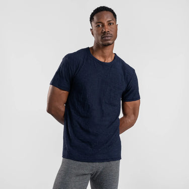 mens highly breathable crew pocket color navy blue