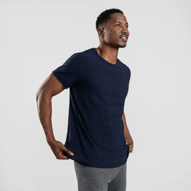 mens sweat wicking crew pocket color navy blue