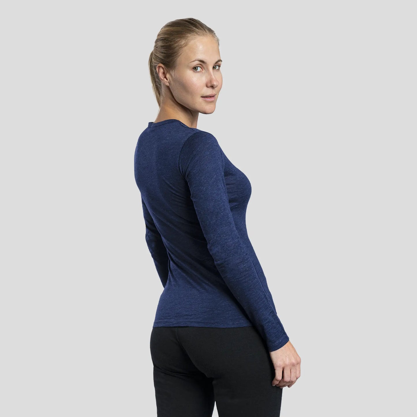 Women's Alpaca Wool Long Sleeve Base Layer: 160 Ultralight color Navy Blue