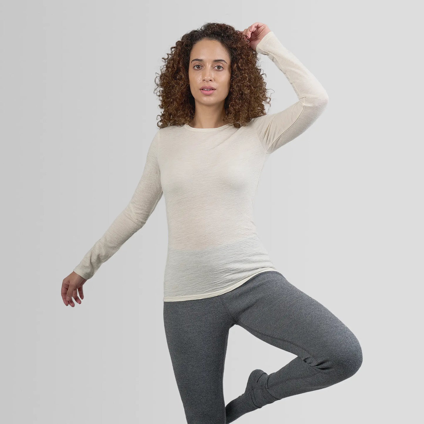 Women's Alpaca Wool Long Sleeve Base Layer: 160 Ultralight color Natural White