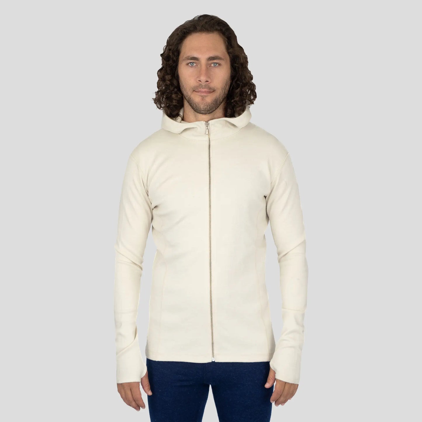 Men's Alpaca Wool Fleece Hooded Jacket: 420 Midweight Full-Zip color Natural White