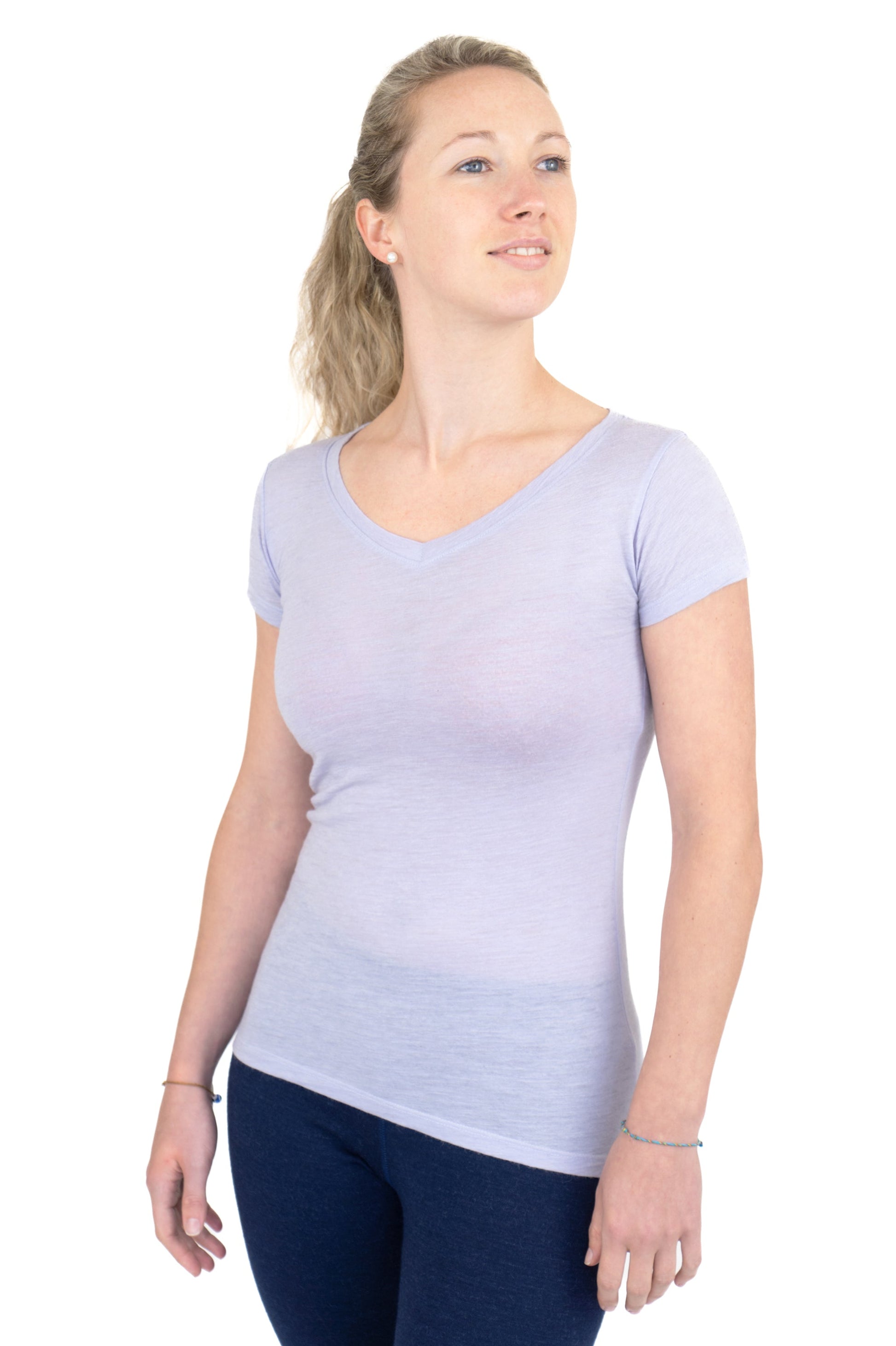 Women's Alpaca Wool T-Shirt: 160 Ultralight V-Neck color Lilac