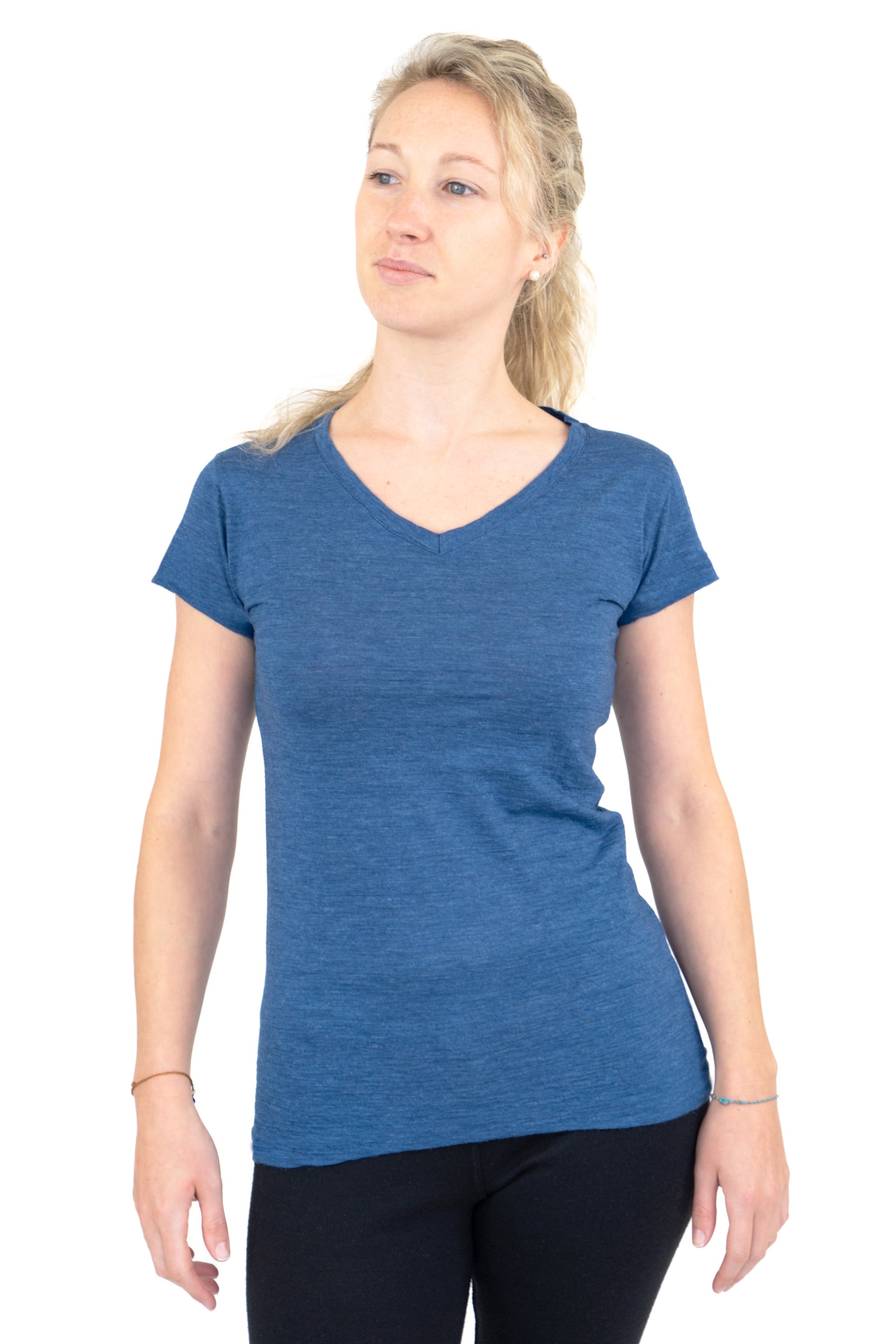 Women's Alpaca Wool T-Shirt: 160 Ultralight V-Neck color Natural Blue