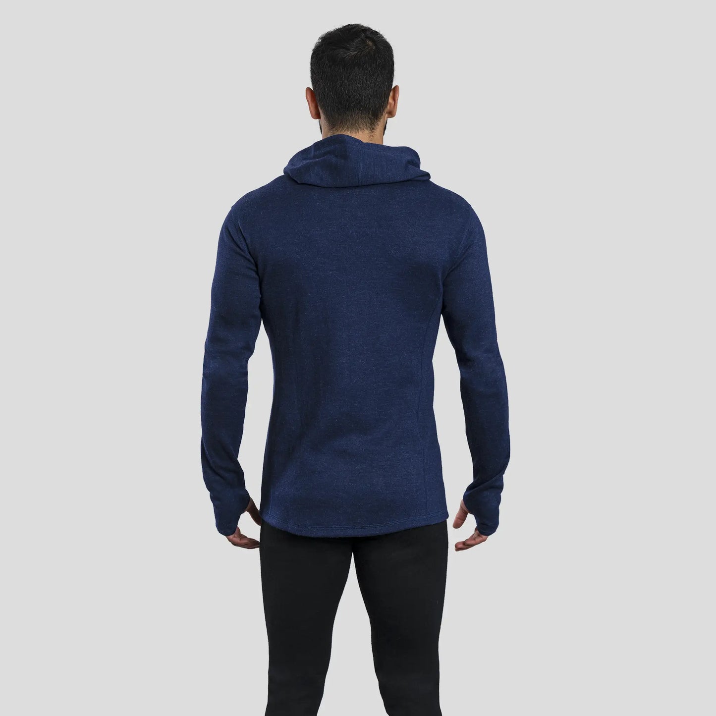 Men's Alpaca Wool Fleece Hooded Jacket: 420 Midweight Full-Zip color Navy Blue
