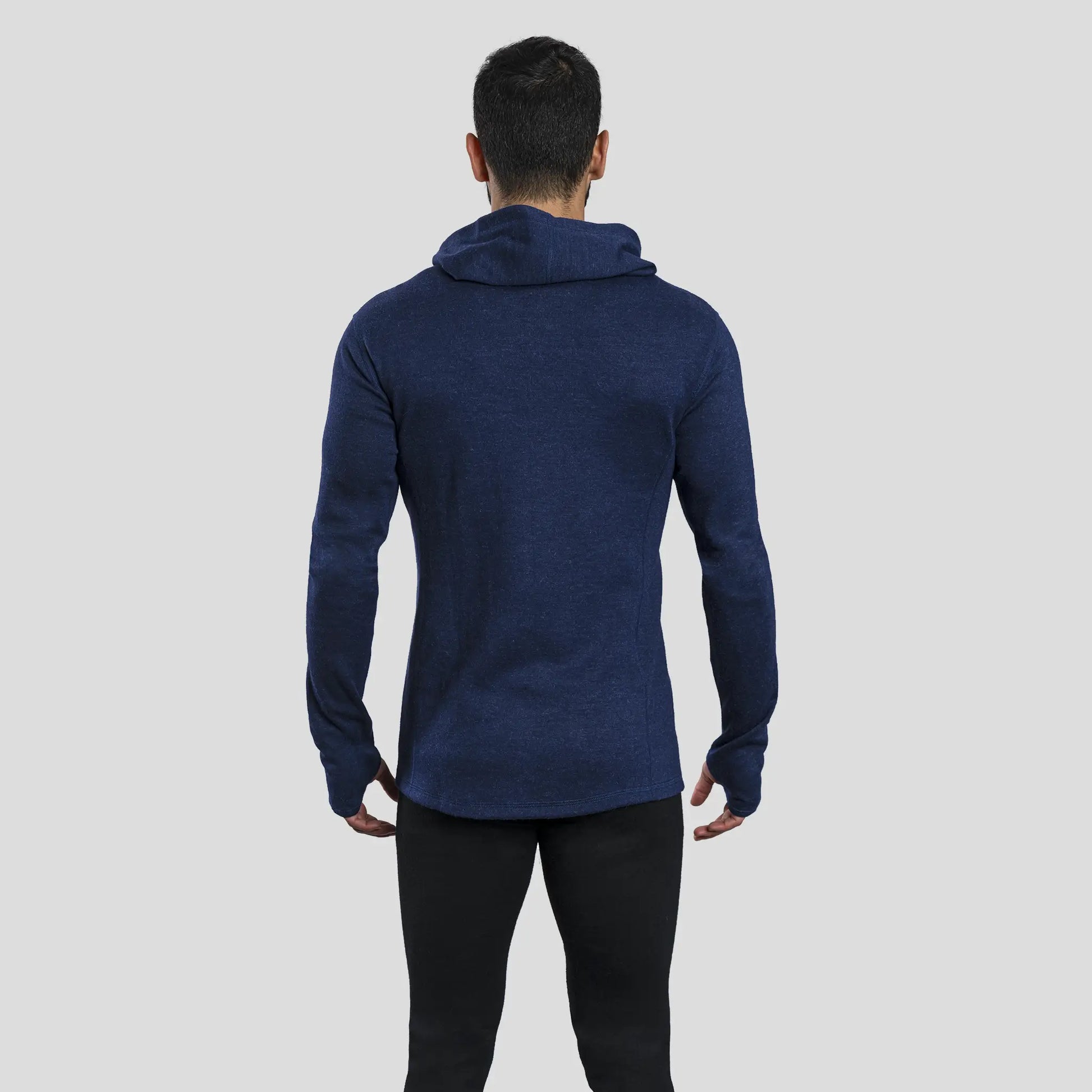Men's Alpaca Wool Fleece Hooded Jacket: 420 Midweight Full-Zip color Navy Blue