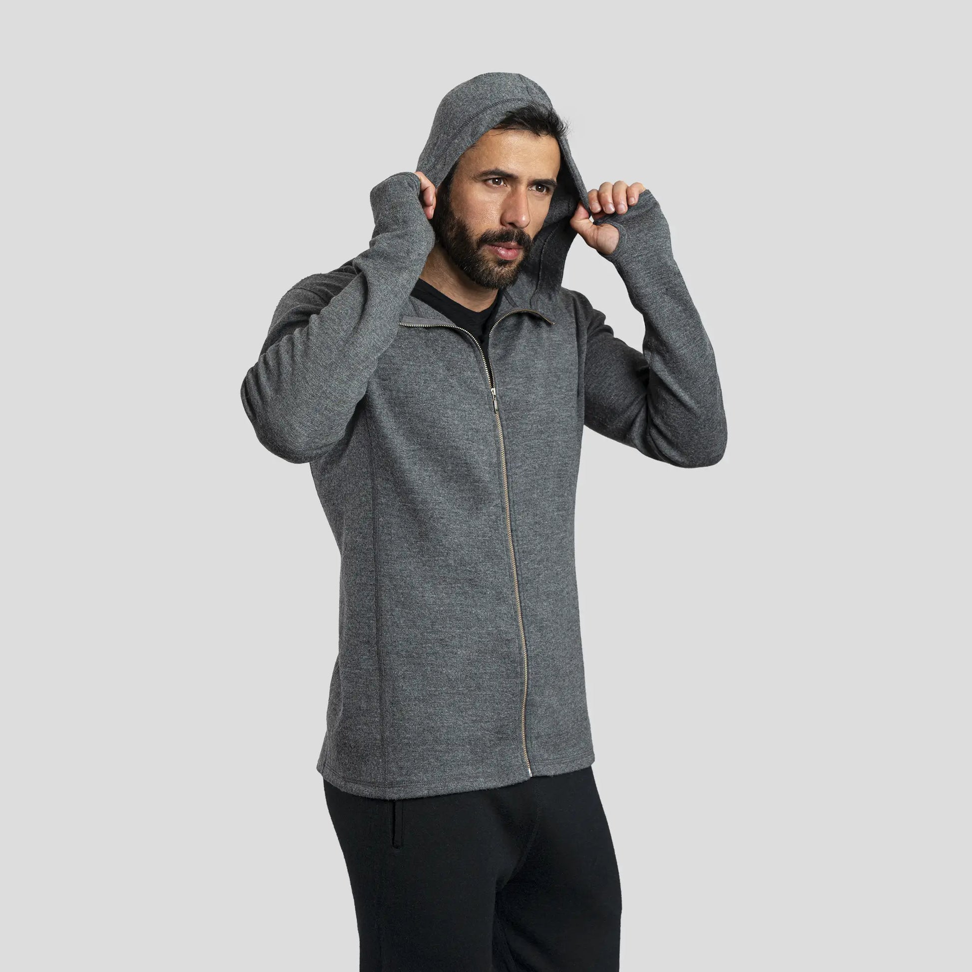 mens sustainable hoodie jacket full zip color gray