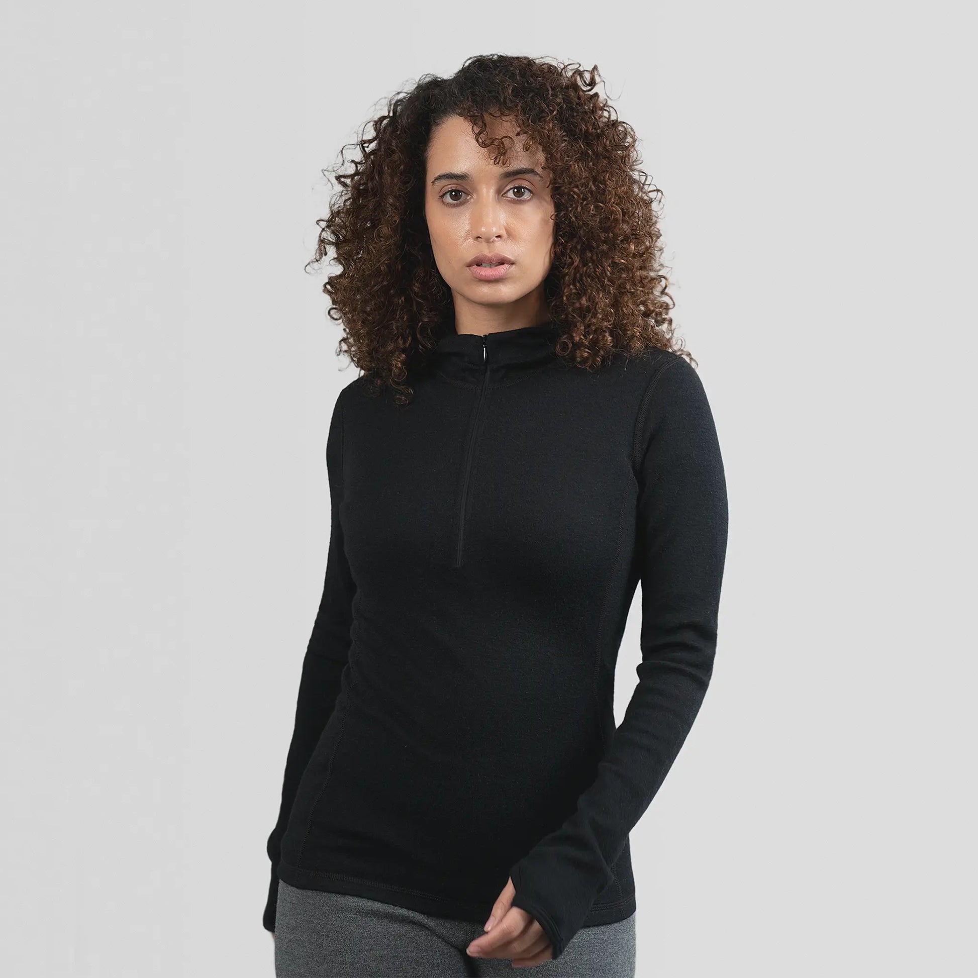 womens single origin baselayer hoodie halfzip color black
