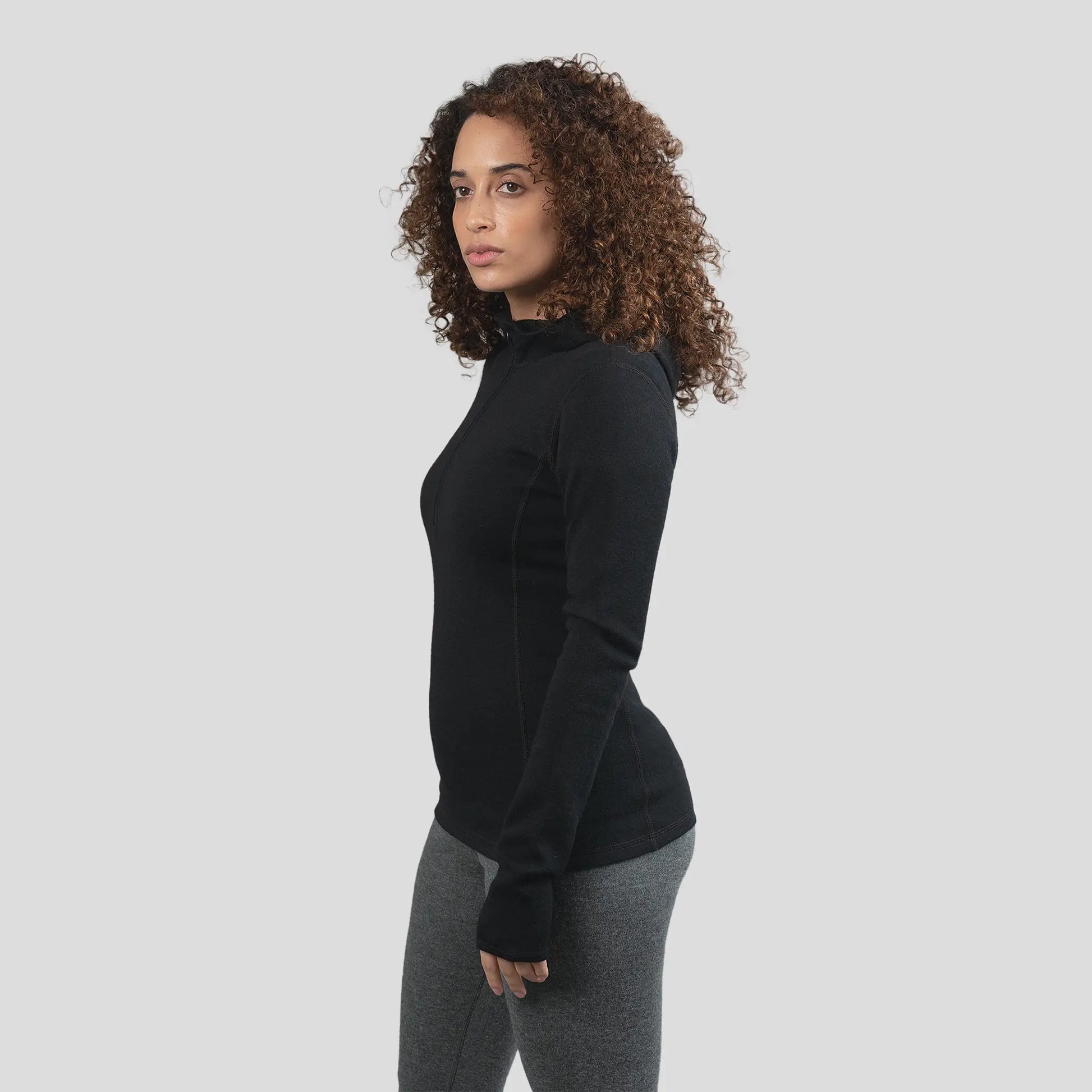 womens temperature regulate baselayer hoodie halfzip color black